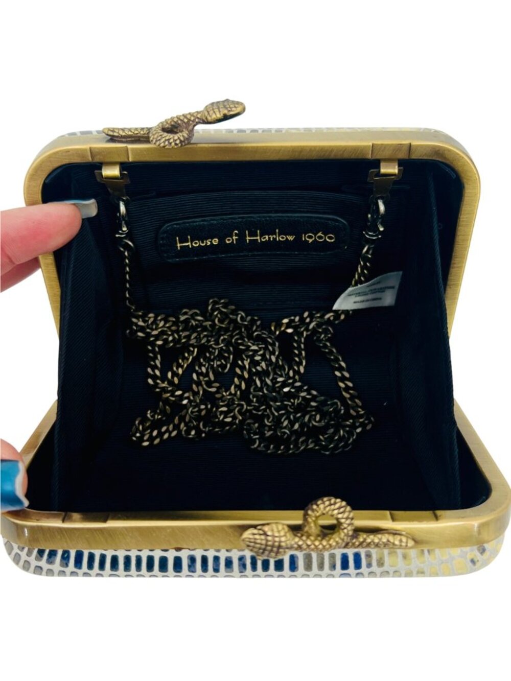 VTG NWT House of Harlow 1960 Blue Embossed Leather Snake Skin Bag | McBling Y2K - Picture 5 of 16
